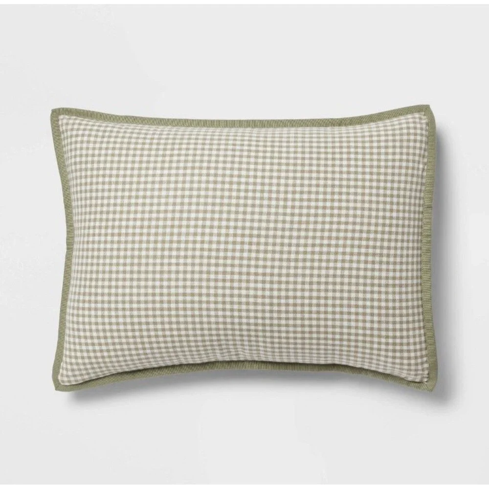 RARE Queen Mini Gingham Comforter and Sham Set Moss Green - Threshold